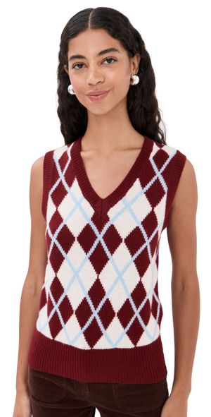 Tanner Fletcher Ebbott Argyle Sweater Vest Oxblood/Light Blue 1