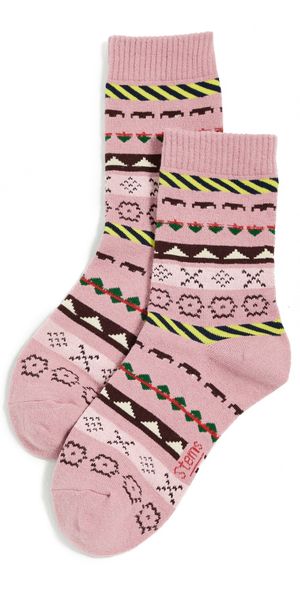 Stems Leah Striped Winter Socks Pink One Size