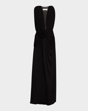 Plunging Fusion Ruched T-Back Gown