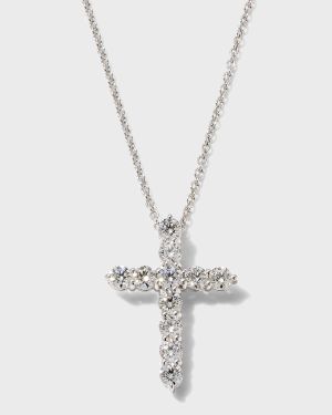 18K Gold Diamond Cross Pendant Necklace, 25x20mm