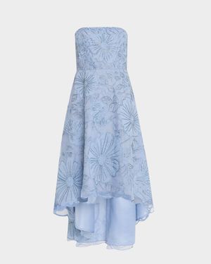 Strapless Embroidered High-Low Midi Dress