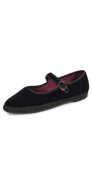 Flabelus Velvet Mary Jane Flats Black 38