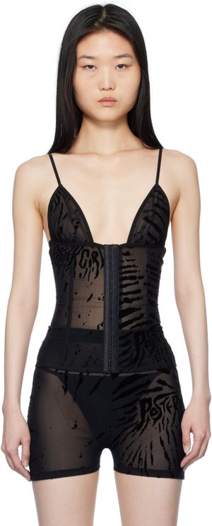 Poster Girl Camisole Doll noire à motif zébré et à bonnets triangulaires