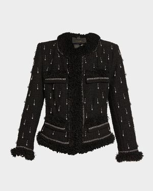 Hana Beaded Fringe-Trim Tweed Jacket