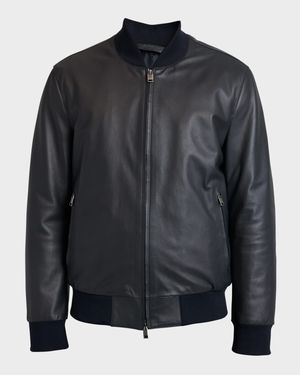Men's Classic Leather Bomber Jacket