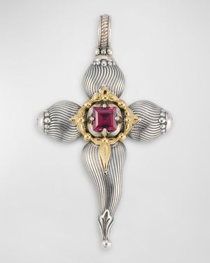 Silver and Gold Rhodolite Cross Pendant