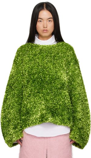 Dries Van Noten Pull vert à fils lamés