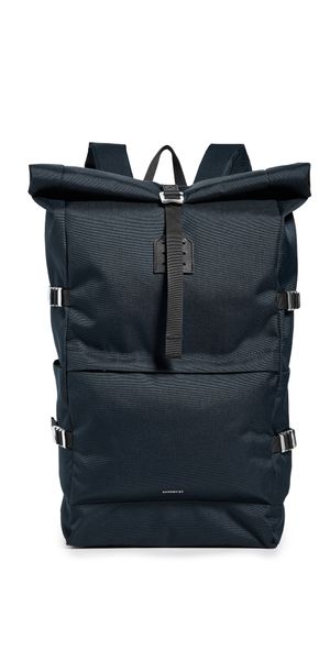 Sandqvist Icon Large Rolltop Backpack Navy With Black Leather One Size