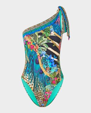Animal Alchemy Draped One-Shoulder One-Piece Swimsuit