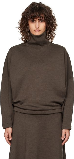 LEMAIRE Pull molletonné brun à col roulé