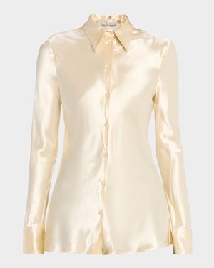 Satin Button-Front Blouse
