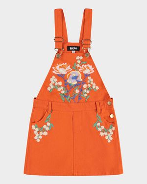 Girl's Chakala Embroidered Dungaree Dress, Size 7-12