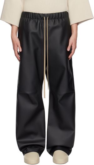 Fear of God Black Rubberized Knee Pleat Wide Leg Track Pants