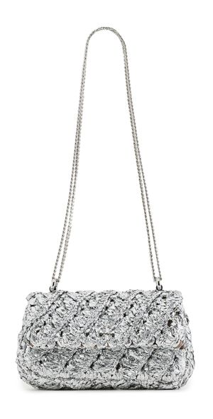 Tory Burch Kira Woven Mini Flap Bag Silver One Size