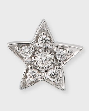 14k White Gold Pave Star Stud Earring, Single