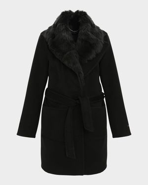 Belted Cashmere-Wool Stroller with Detachable Merinillo Lamb Shearling Collar