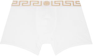 Versace Underwear Boxer long blanc à taille à motif à clé grecque