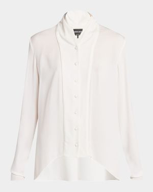 Shawl-Collar Silk Georgette Blouse