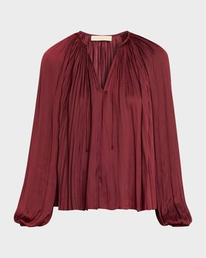 Electra Pleated Satin Peasant Blouse