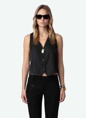 Zadig&voltaire - Gilet de costume Col V en satin - Taille L - Noir
