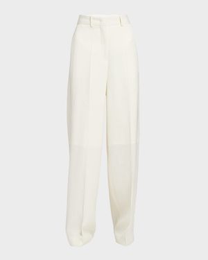 High-Rise Straight-Leg Silk-Blend Trousers
