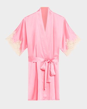 Gazebo Lace-Cuff Short Silk Robe