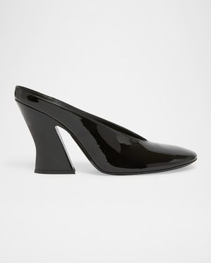 Patent Leather Sculpted Block-Heel Mules