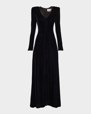 Maude Ruched Bead-Trim Gown