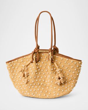 Pia Beaded Paper Straw Tote Bag