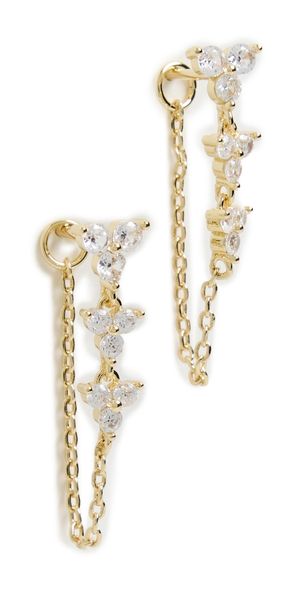 By Adina Eden Multi Trio Cubic Zirconia Chain Front Back Stud Earrings Gold One Size