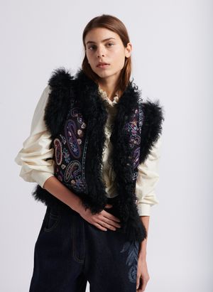 Antik Batik - Gilet droit en coton - Taille M - Noir