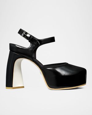 Peep-Toe Leather Platform Sandals