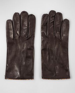 Men's Striped-Piping Leather Gloves