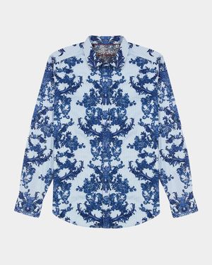 Men's Bayswater Pinstripe Damask Stretch Sport Shirt