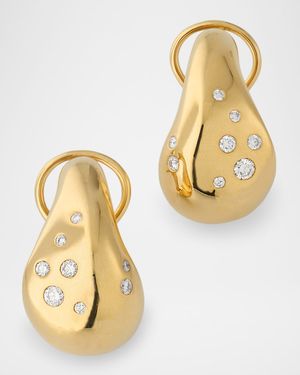 18K Yellow Gold Wide Wave Hoop Earrings with Diamonds