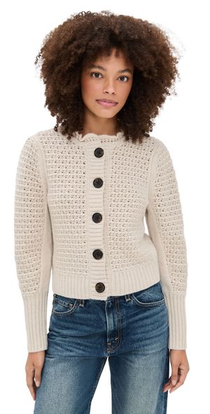 Madewell Scalloped Merino Wool Blend Cardigan Damson XXL