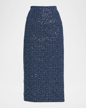 Sequin Straight Cotton Midi Skirt