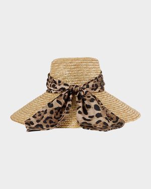 Mirabel Animal-Print Bow Straw Hat