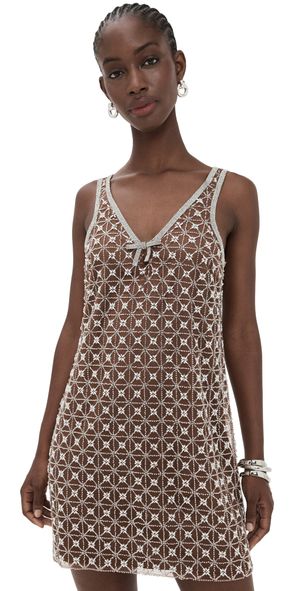 Saylor Jeanetta Beaded Sequin Mini Dress Chocolate S