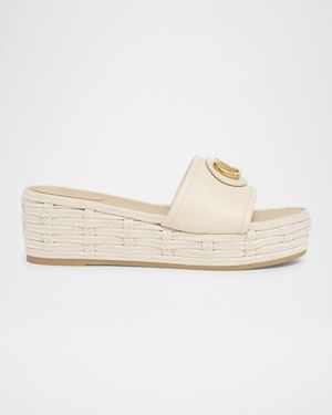 Leather VLogo Medallion Platform Espadrilles
