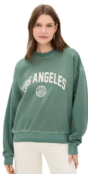 Good American Brushed Fleece Graphic Crew Sweatshirt Los Angeles Washed Fatigue Green001 L