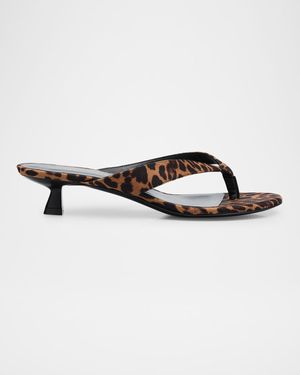 Rio Leopard-Print Nylon Kitten-Heel Thong Sandals