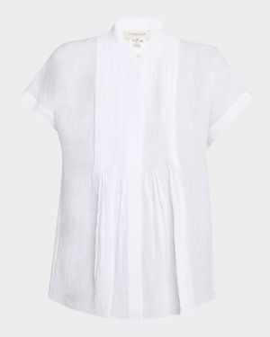Ruched Pintuck Linen Blouse
