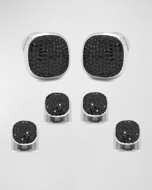 Black Preciosa Pave Cuff Links Stud Set