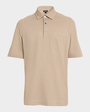 Men's Leather-Trim Pocket Pique Polo Shirt