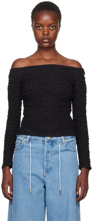 GANNI Black Smocked Blouse