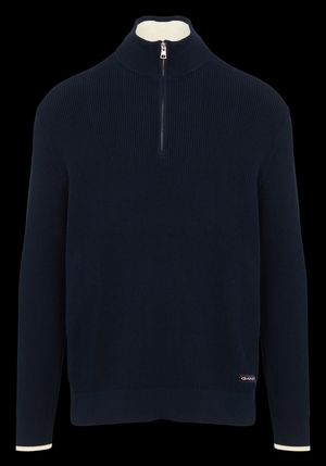 Gant - Pull côtelé à col montant zippé - Taille 2XL - Bleu