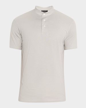 Men's Cotton Stripe Nehru-Collar Polo Shirt