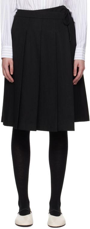 Dunst Black Ribboned Wide Pleats Midi Skirt