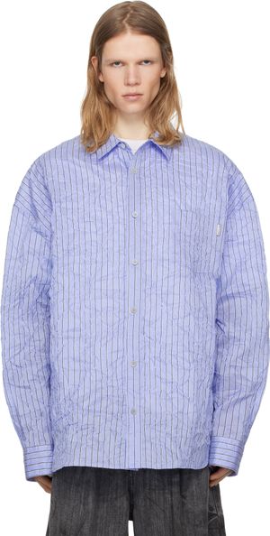 Juun.J Blue Crinkled Stripe Shirt